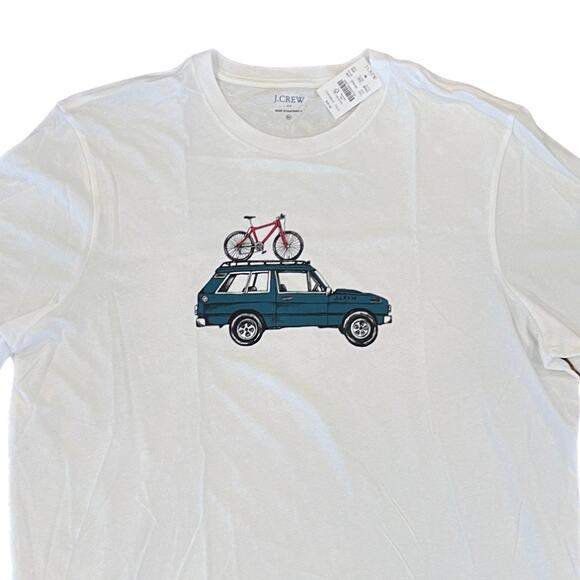 NWT J. Crew Men's White W/Car with Bike Graphic Tee - SIZE XXL - Picture 3 of 7